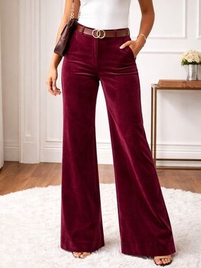 Express Burgundy Wide Leg Velvet Pants